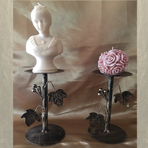 Chandelier, bougeoir en fer forgé patine or dorée artisanale  - 1 2