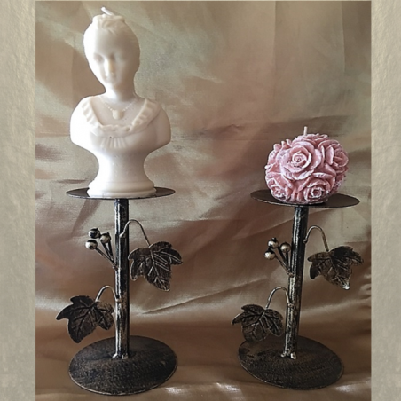 Chandelier, bougeoir en fer forgé patine or dorée artisanale  - 2