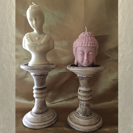 Chandelier, bougeoir en bois patiné artisanal bougie pilier, bougie sculpture, bougie décorative  - 2