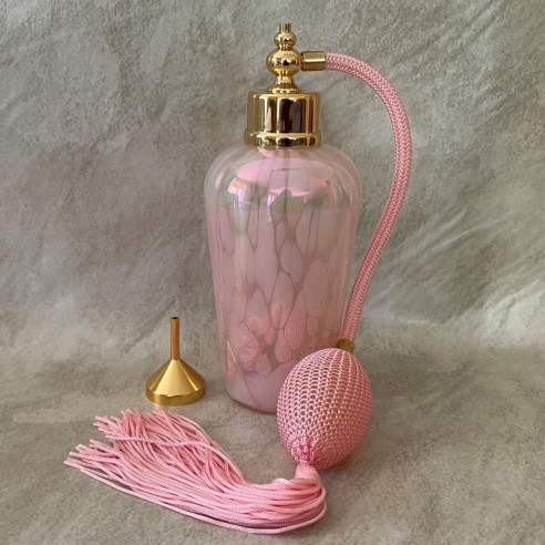 Vaporisateur de parfum poire de luxe en verre artisanal nacré rose vide et rechargeable 155ml