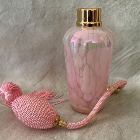 Vaporisateur de parfum poire de luxe en verre artisanal nacré rose vide et rechargeable ouvert 155 ml