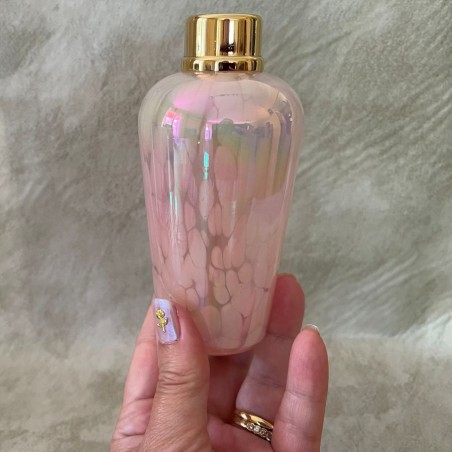 Vaporisateur de parfum poire de luxe en verre artisanal nacré rose vide et rechargeable porté 155ml