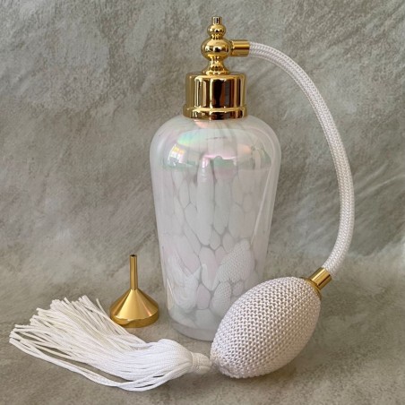 Vaporisateur de parfum poire de luxe en verre artisanal nacré blanc vide et rechargeable 155ml