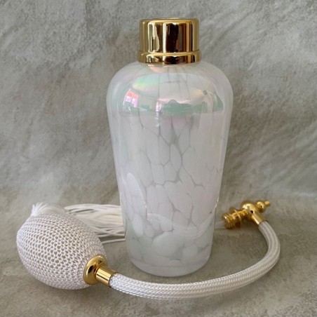 Vaporisateur de parfum poire de luxe en verre artisanal nacré blanc vide et rechargeable 155ml ouvert
