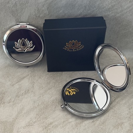 Miroir de sac DELUXE métal argent décoration artisanale Marque Au pays des senteurs présentation