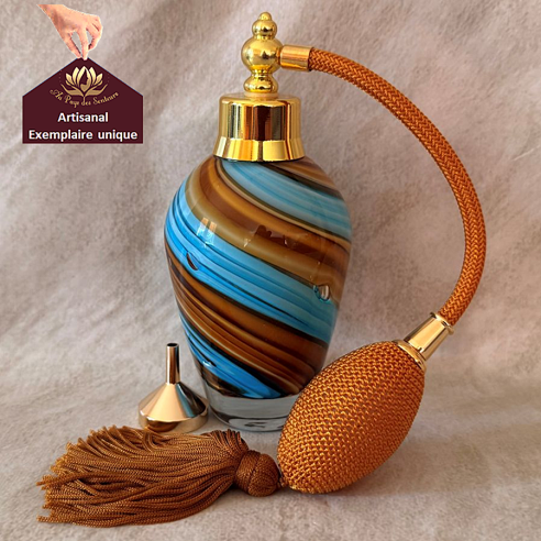 Vaporisateur de parfum poire artisanal spirale marron et bleu 100 ml