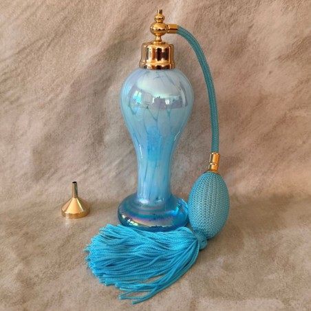 Vaporisateur de parfum de luxe verre artisanal nacré bleu vide et rechargeable 110ml