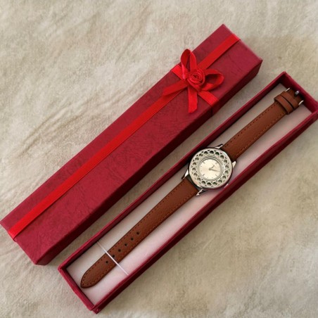 Montre diffuseur de parfum bracelet cuir marron dans boîte cadeau pour montre