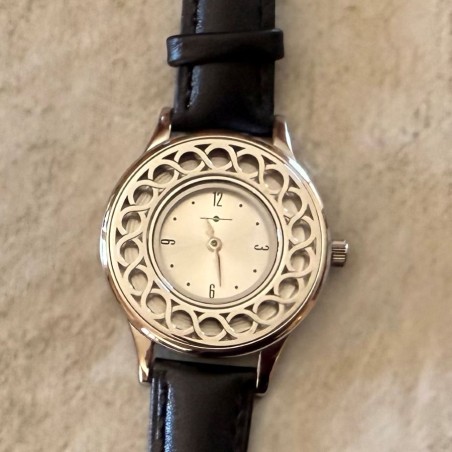 Montre diffuseur de parfum bracelet cuir noir acier inoxydable