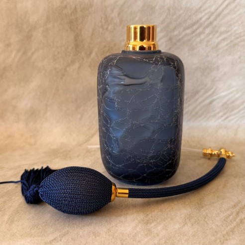 Vaporisateur de parfum poire artisanal grande contenance verre craquelé bleu nuit