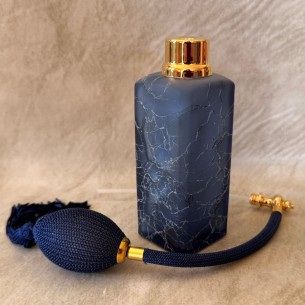 Vaporisateur de parfum poire artisanal  verre craquelé rectangle bleu nuit 2