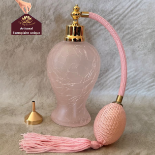 Vaporisateur de parfum poire artisanal galbé verre craquelé rose