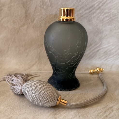 Vaporisateur de parfum poire artisanal galbé verre craquelé gris fumé opaque
