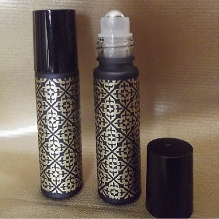 Roll on de parfum verre noir et or givré avec bille en métal finition à la main 10 ml  - 1