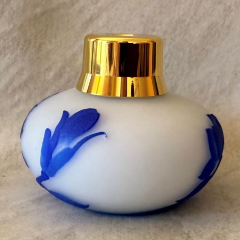 Vaporisateur de parfum poire artisanal sablé peint à la main bleu 80ml droit