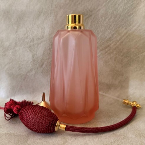 Vaporisateur de parfum poire de luxe verre artisanal vieux  rose vide et rechargeable grande contenance ouvert