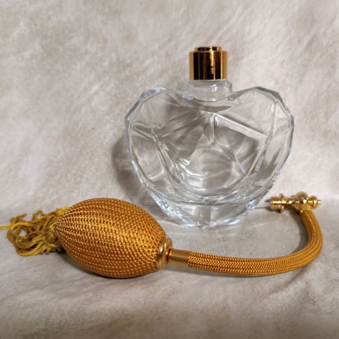 Vaporisateur de parfum cœur facettes poire moutarde dorée gamme création monture artisanale  Marque Au pays des senteurs