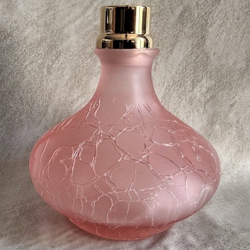 Vaporisateur de parfum artisanal verre craquelé rose évasé grande contenance droit