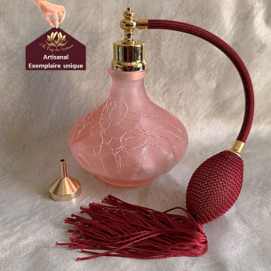 Vaporisateur de parfum poire bordeaux artisanal verre craquelé rose évasé grande contenance