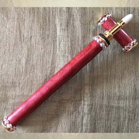 Stylo applicateur de parfum CRISTAL DE SWAROVSKI CRYSTAL AB plaqué or 24 K rubis fabrication artisanale  - 2