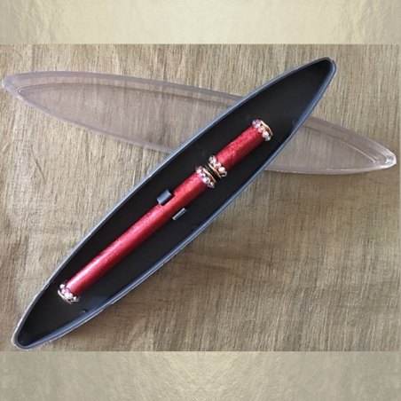 Stylo applicateur de parfum CRISTAL DE SWAROVSKI CRYSTAL AB plaqué or 24 K rubis fabrication artisanale  - 3