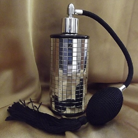 Vaporisateur de parfum poire en verre noir miroir mosaïque couleur argent 100 ml vide et rechargeable  - 1