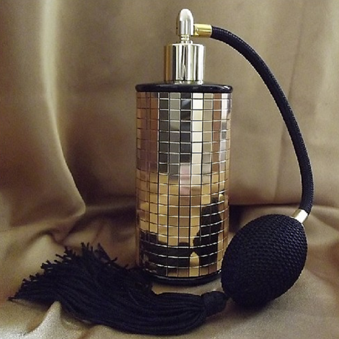 Vaporisateur de parfum poire en verre noir miroir mosaïque couleur or 100 ml vide et rechargeable
